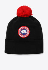 Canada Goose Kids Boys Logo Patch Pom Pom Wool Beanie Black 6948KNY/P_CANAD-61