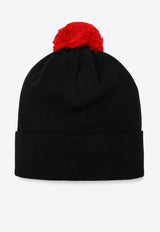 Canada Goose Kids Boys Logo Patch Pom Pom Wool Beanie Black 6948KNY/P_CANAD-61