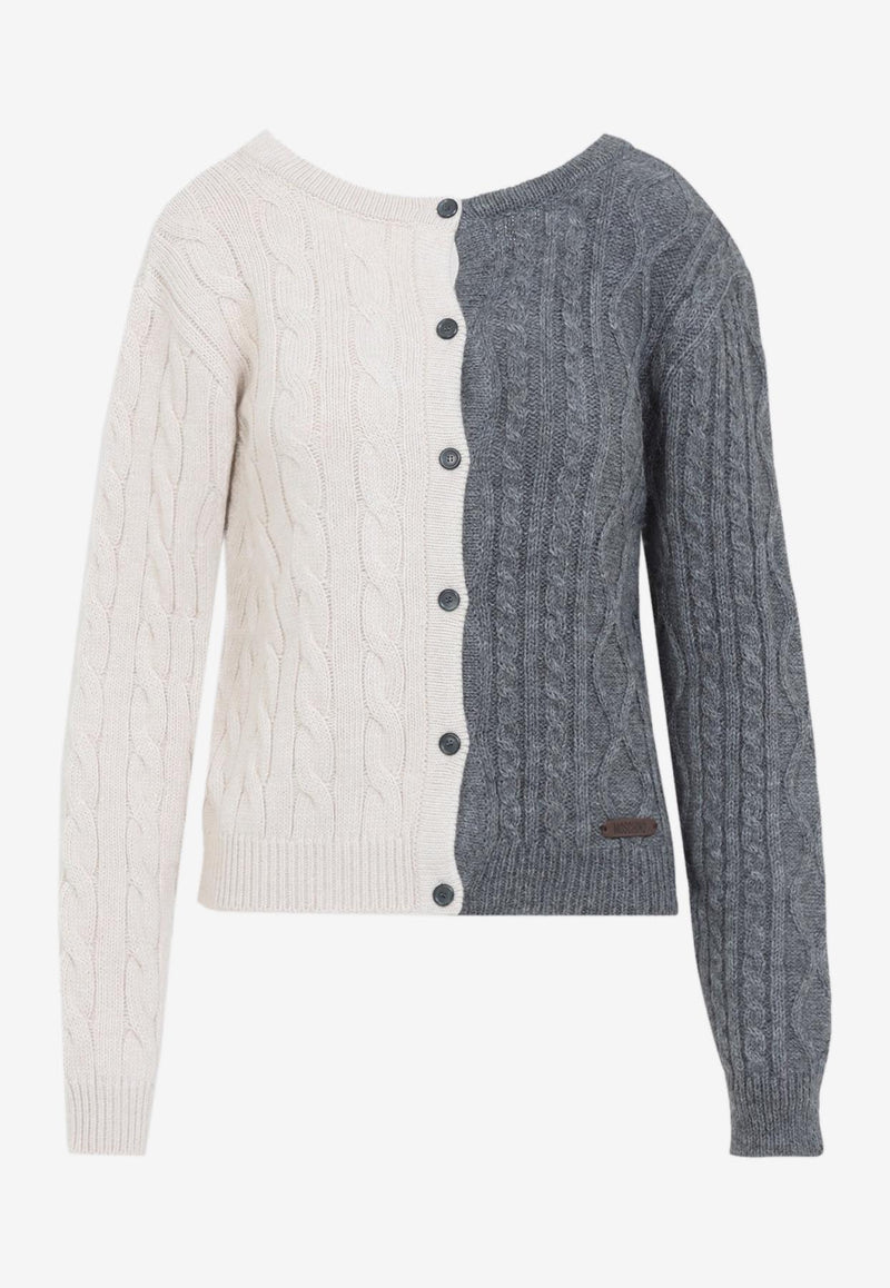 Bi-Color Cable-Knit Cardigan