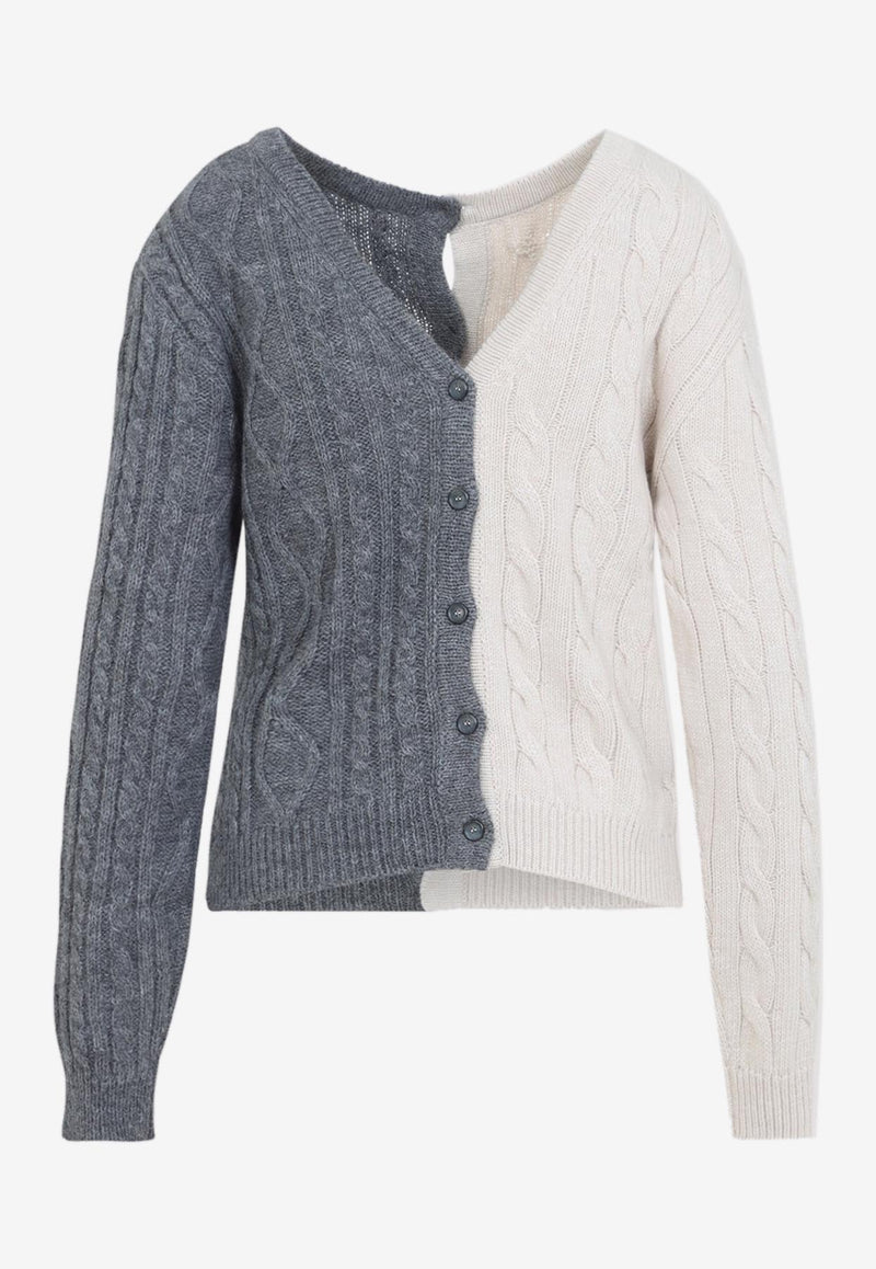Bi-Color Cable-Knit Cardigan