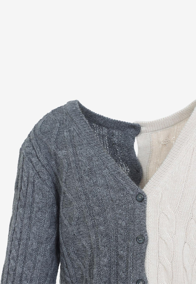 Bi-Color Cable-Knit Cardigan