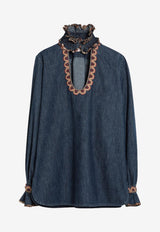 Valentino Embroidered Long-Sleeved Denim Top Blue 6B0DB03E7MR/Q_VALE-558