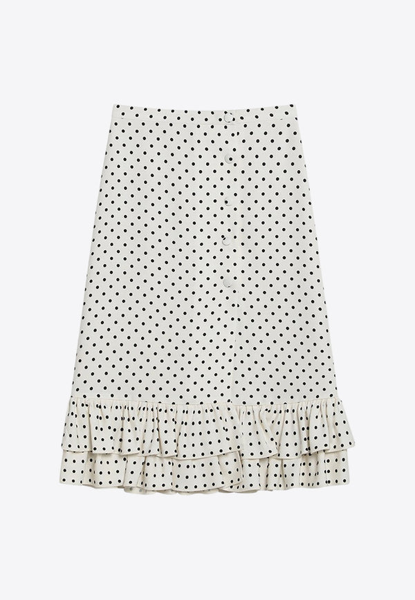 Valentino Polka Dots Ruffled Midi Skirt Ivory 6B0RADC198S/Q_VALE-R8E