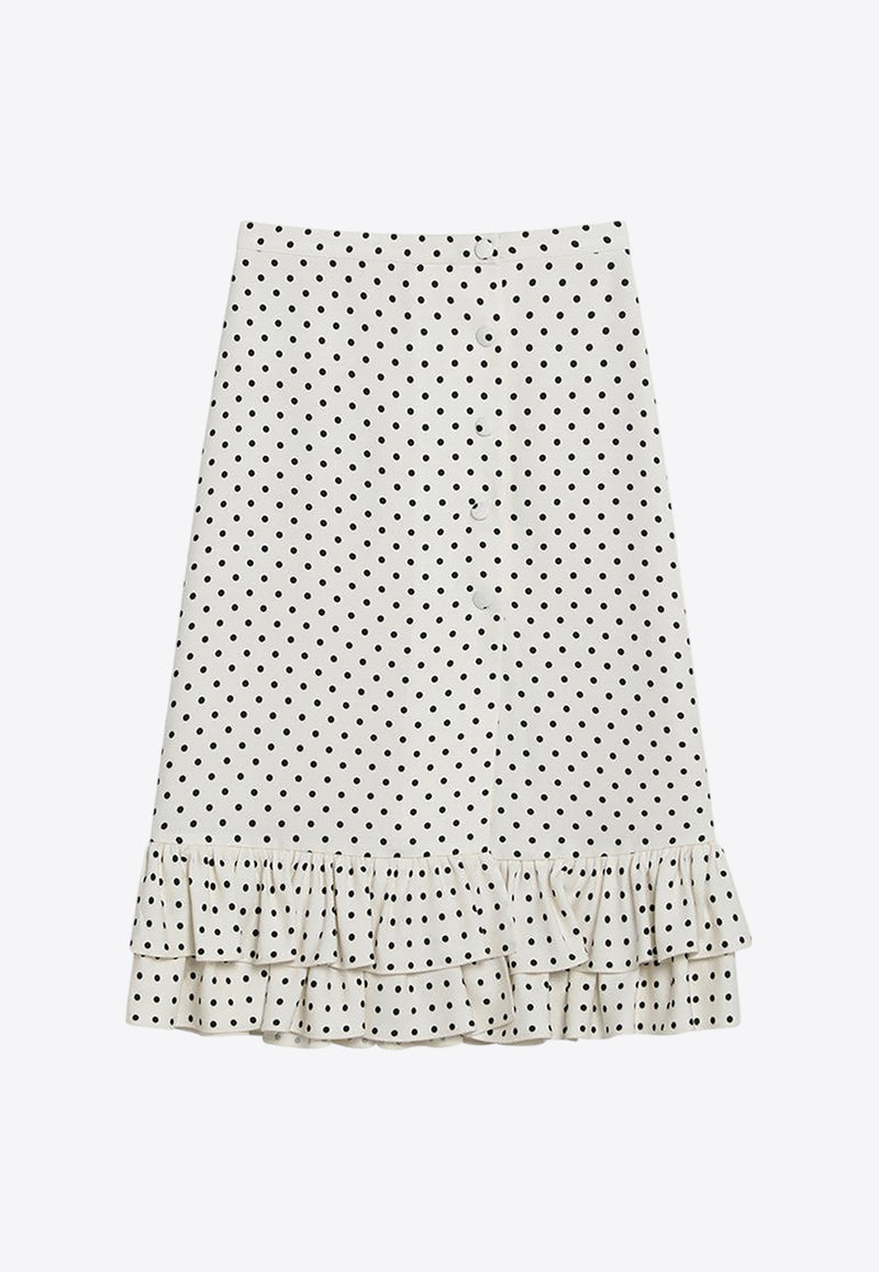 Valentino Polka Dots Ruffled Midi Skirt Ivory 6B0RADC198S/Q_VALE-R8E