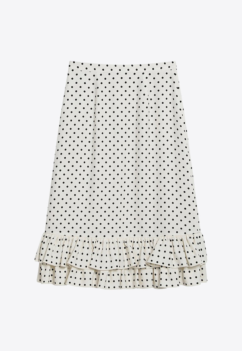 Valentino Polka Dots Ruffled Midi Skirt Ivory 6B0RADC198S/Q_VALE-R8E
