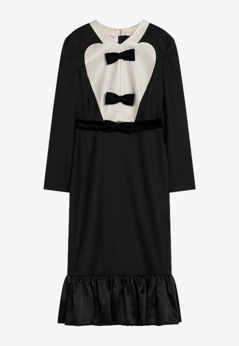 Valentino Bow Embellished Wool Midi Dress Black 6B0VADH08VB/Q_VALE-AUY