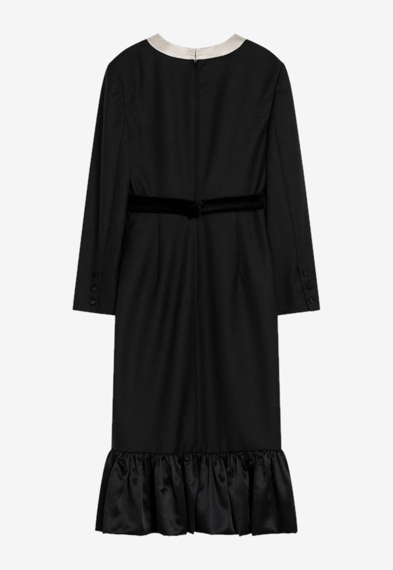 Valentino Bow Embellished Wool Midi Dress Black 6B0VADH08VB/Q_VALE-AUY