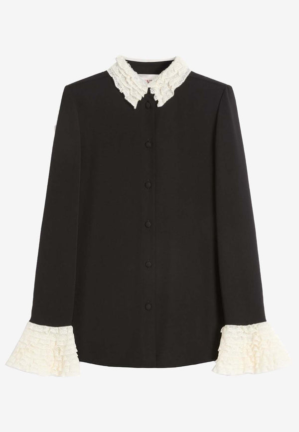 Valentino Ruffled Georgette Shirt Black 6B3AB7321MH 0NA