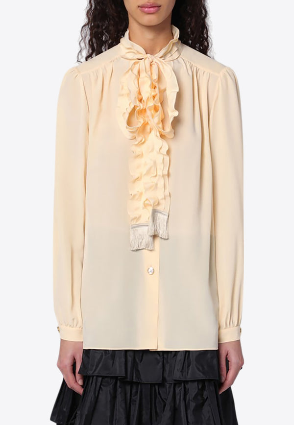 Valentino Crepe De Chine Ruffled Blouse Ivory 6B3AB77590F/Q_VALE-ET5