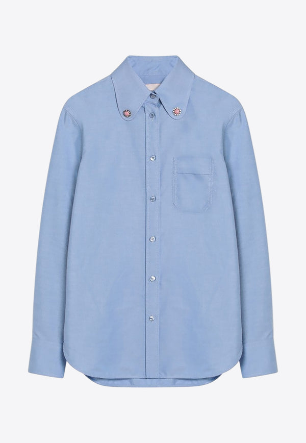 Valentino Long-Sleeved Shirt with Jeweled Buttons Light Blue 6B3AB78193R/Q_VALE-QNX