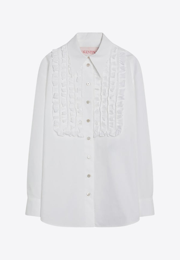 Valentino Ruffled Yoke Long-Sleeved Shirt White 6B3AB7865A6/Q_VALE-001