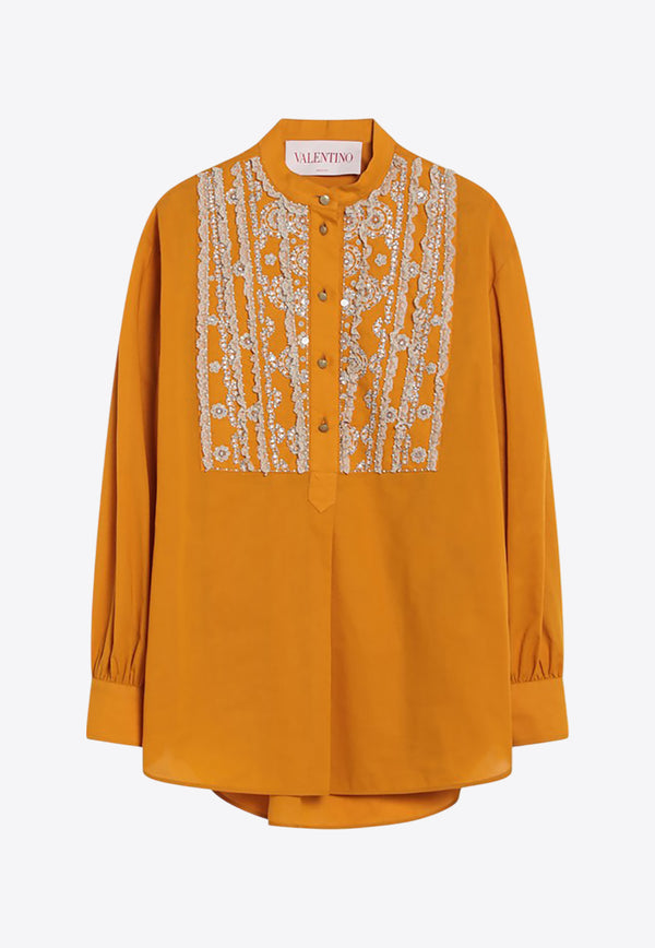 Valentino Embroidered Yoke Long-Sleeved Shirt Yellow 6B3AEAB1906/Q_VALE-JB5