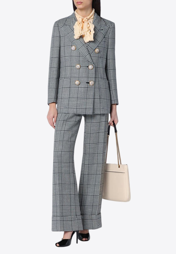 Valentino Houndstooth Double-Breasted Blazer Gray 6B3CE40090U/Q_VALE-0AN