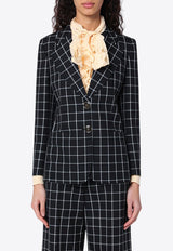 Valentino Single-Breasted Chequered Blazer Black 6B3CE41092W/Q_VALE-0NA