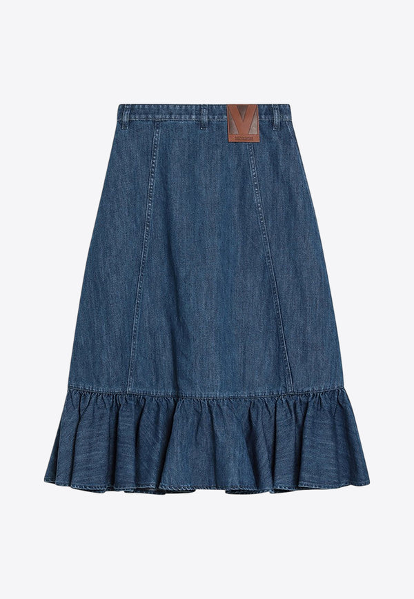 Valentino Ruffled Midi Denim Skirt Blue 6B3DD18L94C/Q_VALE-558