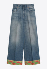 Valentino Straight-Leg Washed Jeans with Jacquard Hem Blue 6B3DD18U94U/Q_VALE-558