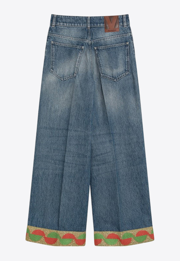 Valentino Straight-Leg Washed Jeans with Jacquard Hem Blue 6B3DD18U94U/Q_VALE-558