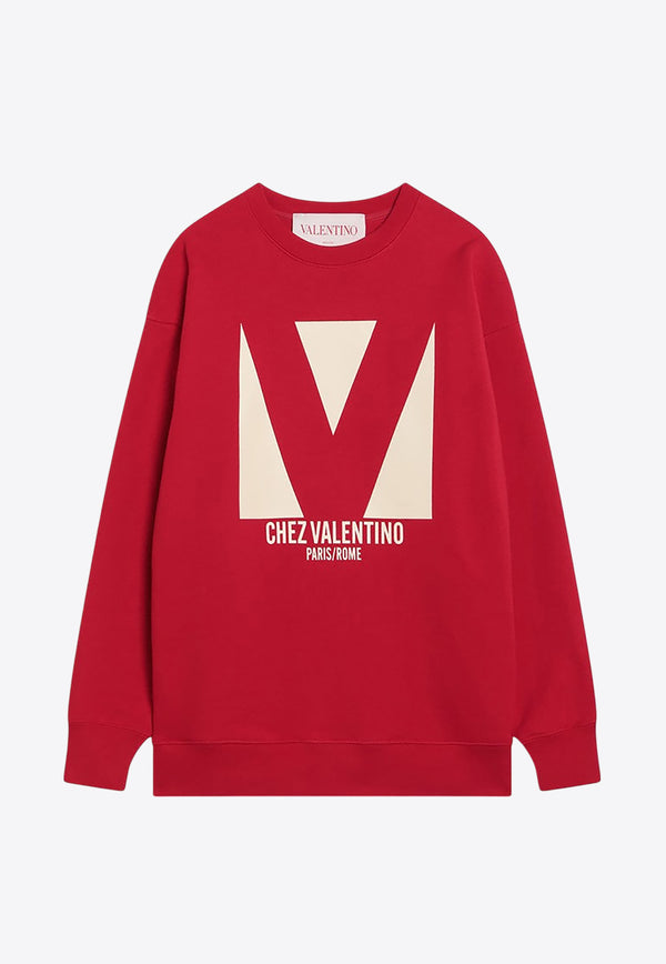 Valentino Chez Logo Print Sweatshirts Red 6B3MF24F960/Q_VALE-R9B