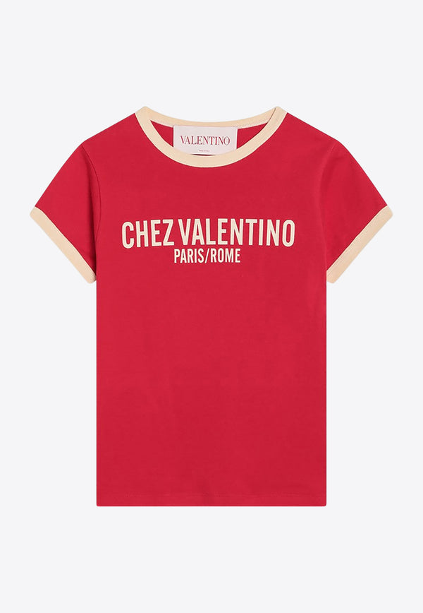 Valentino Chez Logo Print Jersey T-shirt Red 6B3MG24D970/Q_VALE-QSJ