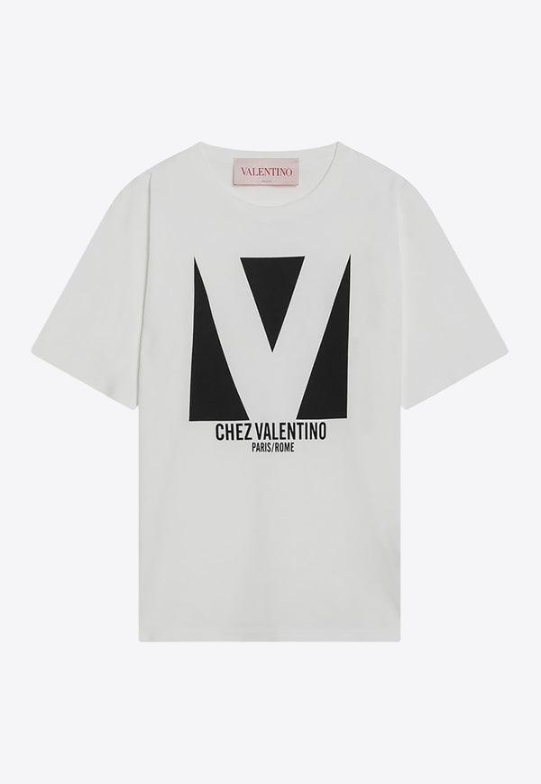 Valentino Chez Logo Print T-shirt White 6B3MG24H95W/Q_VALE-A03