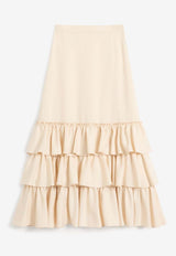 Valentino Shantung Ruffled Midi Skirt Cream 6B3RACM690G D04