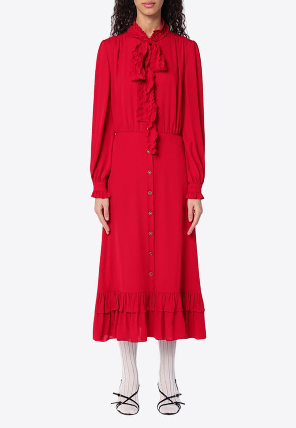 Valentino Ruffled Midi Dress Red 6B3VAF011MH/Q_VALE-R9M