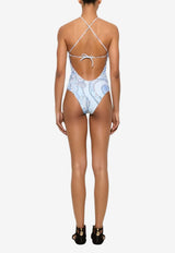 Pucci Orchidee Print One-Piece Swimsuit Light Blue