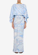 Pucci Orchidee and Soleil Print Maxi Kaftan Dress Light Blue