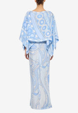 Pucci Orchidee and Soleil Print Maxi Kaftan Dress Light Blue