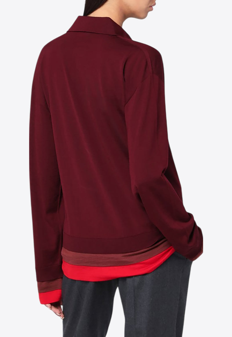 Stella McCartney Layered Wool Long-Sleeved Polo T-shirt Bordeaux 6K10393S2598/R_STELL-6019