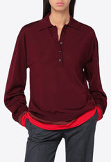 Stella McCartney Layered Wool Long-Sleeved Polo T-shirt Bordeaux 6K10393S2598/R_STELL-6019