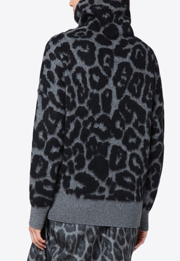 Stella McCartney Leopard Print Turtleneck Wool Sweater Gray 6K10543S2590/R_STELL-1010