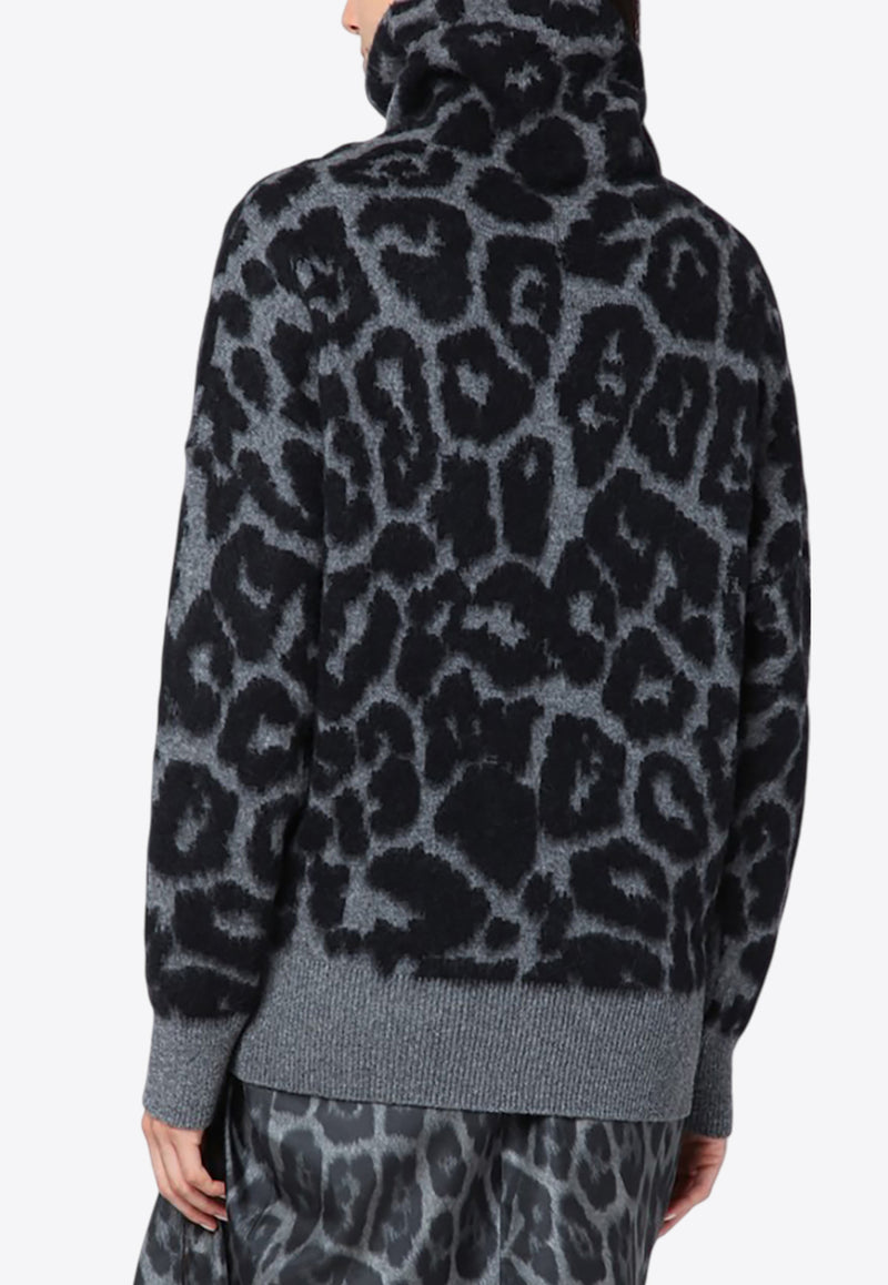 Stella McCartney Leopard Print Turtleneck Wool Sweater Gray 6K10543S2590/R_STELL-1010