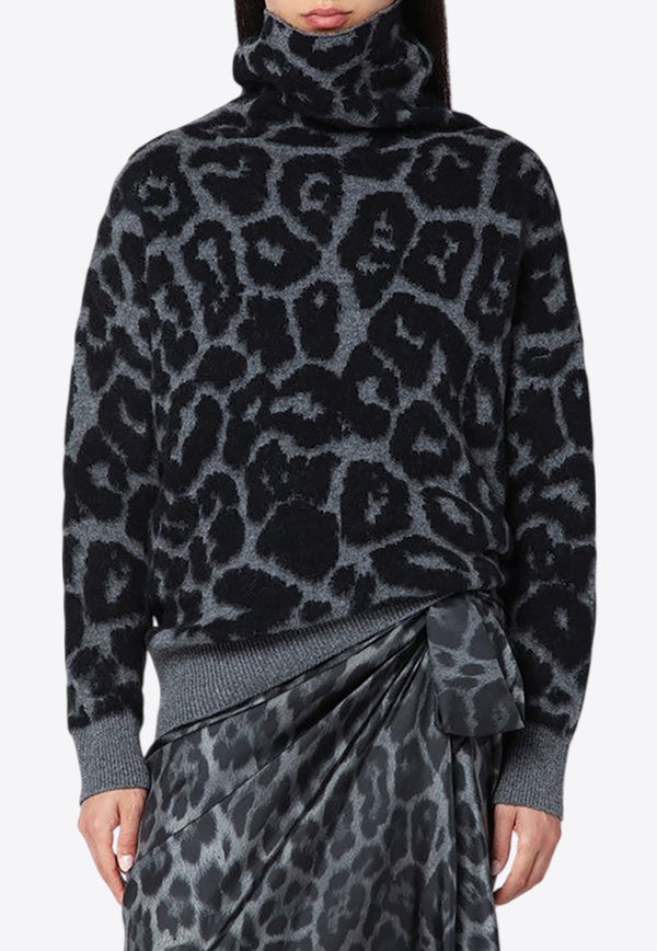 Stella McCartney Leopard Print Turtleneck Wool Sweater Gray 6K10543S2590/R_STELL-1010