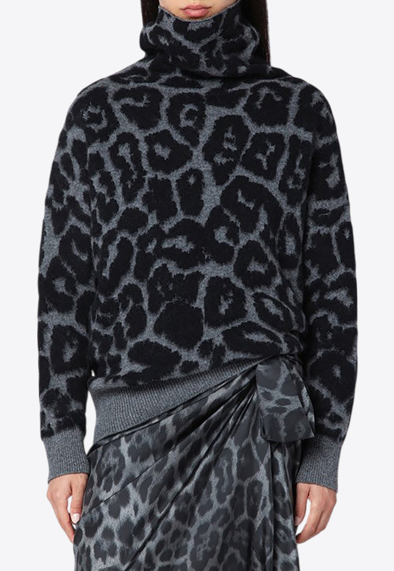 Stella McCartney Leopard Print Turtleneck Wool Sweater Gray 6K10543S2590/R_STELL-1010