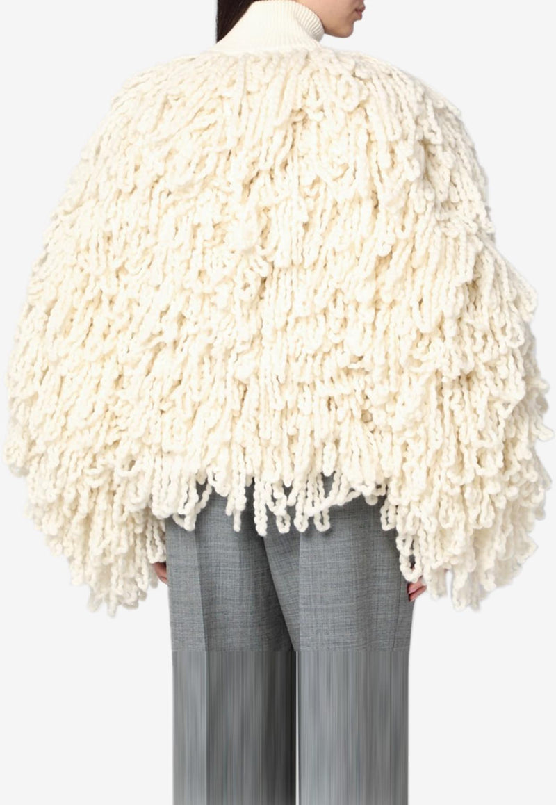 Stella McCartney All-Over Fringe Wool Bomber Jacket White 6K10773S2595/R_STELL-9500