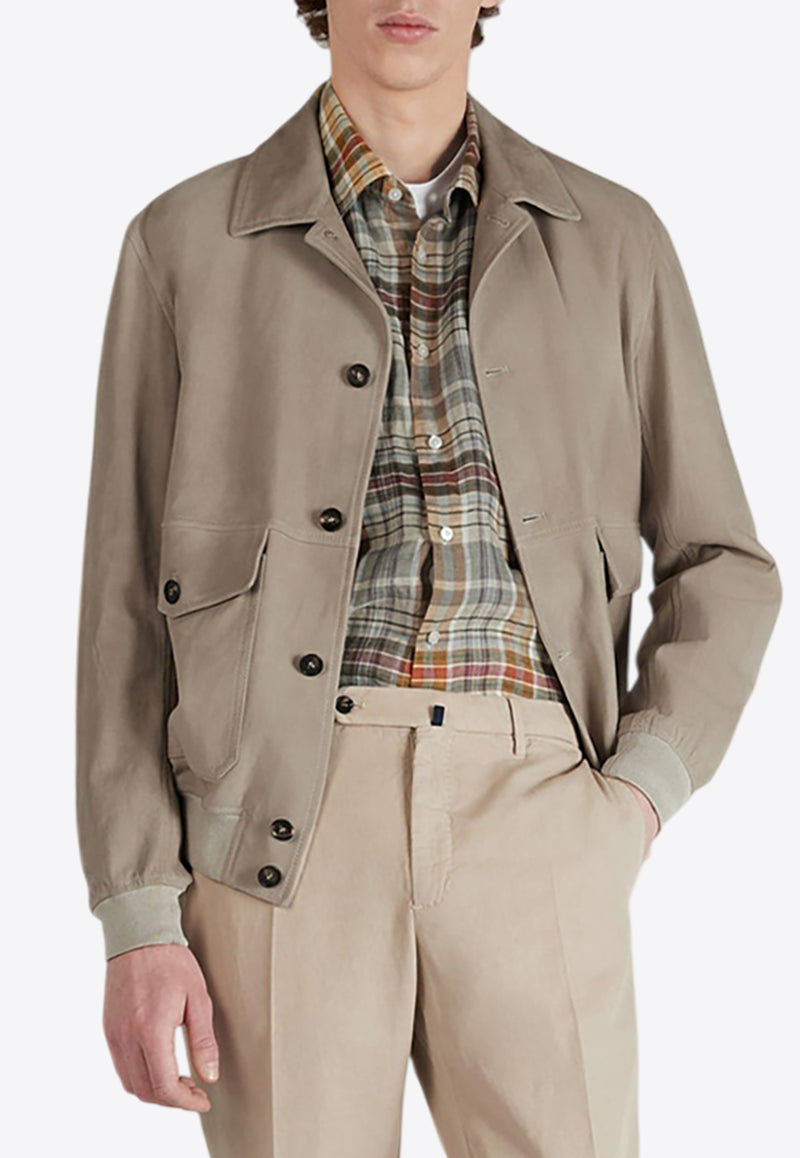 Slowear Suede Button-Up Bomber Jacket Beige 6P0033_BEIGE