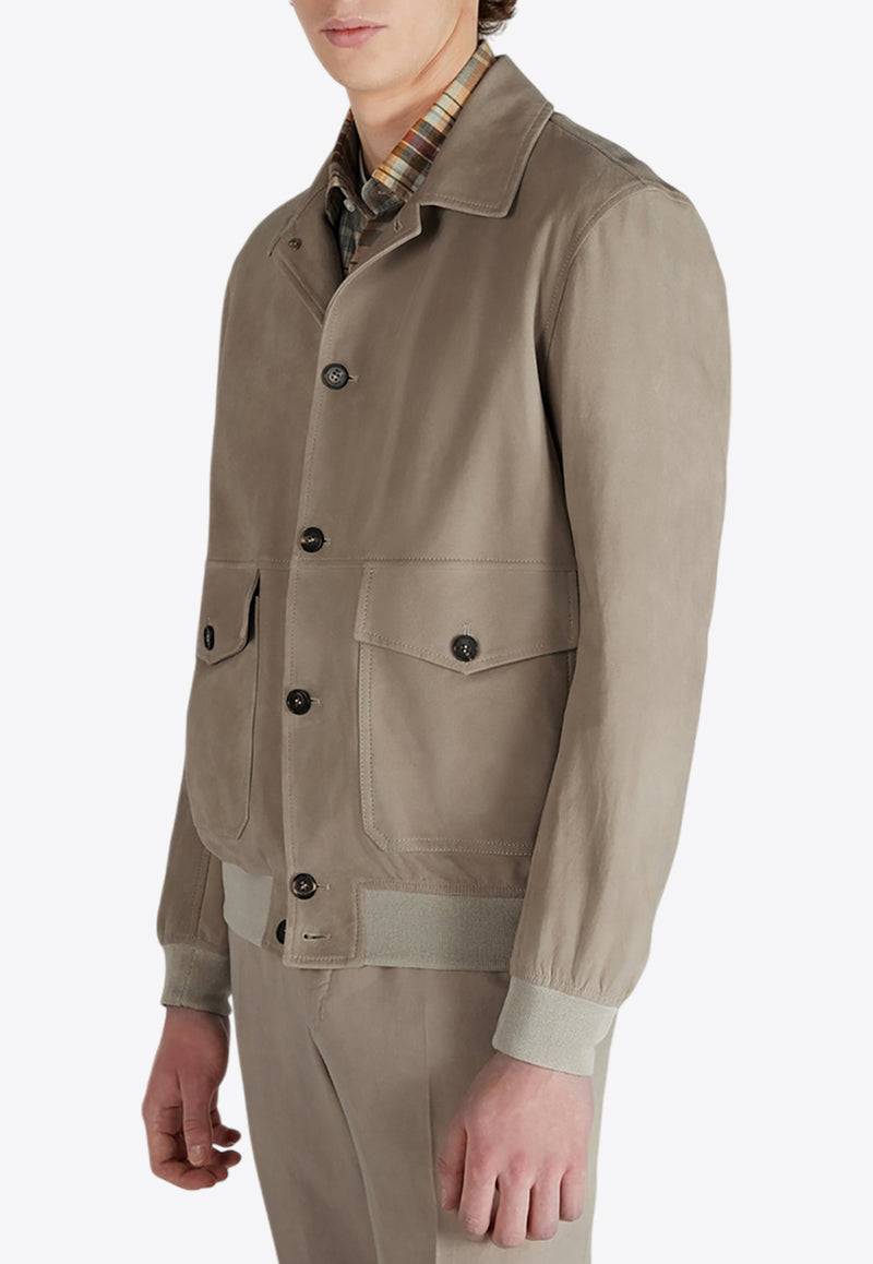 Slowear Suede Button-Up Bomber Jacket Beige 6P0033_BEIGE