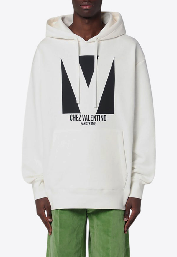 Valentino Chez Logo Print Hooded Sweatshirt Ivory 6V3MF28NAQA/Q_VALE-A03