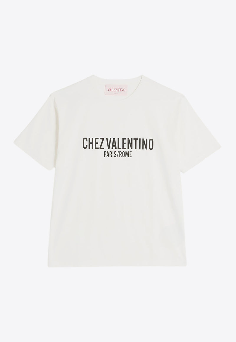 Valentino Chez Logo Print T-shirt Ivory 6V3MG16PAPG A03