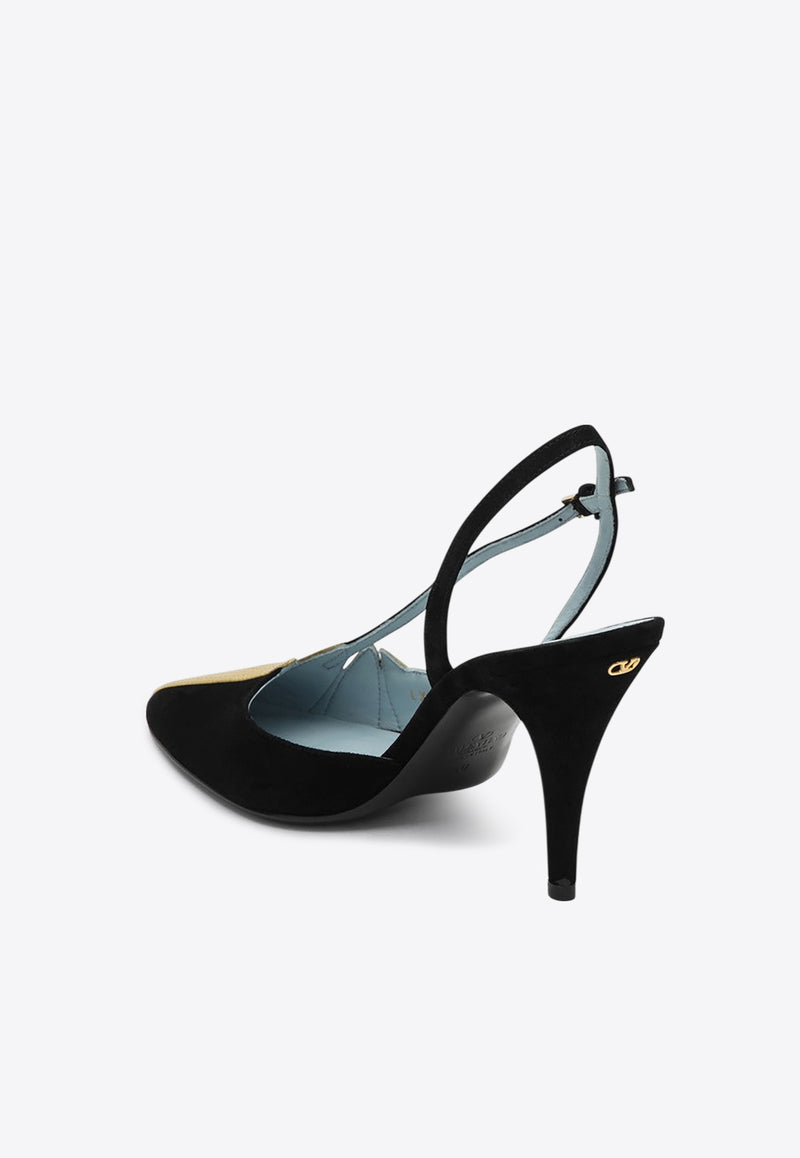 Valentino 90 Foliefoliage Slingback Pumps Black 6W0S0LX2KMN/Q_VALE-DQL