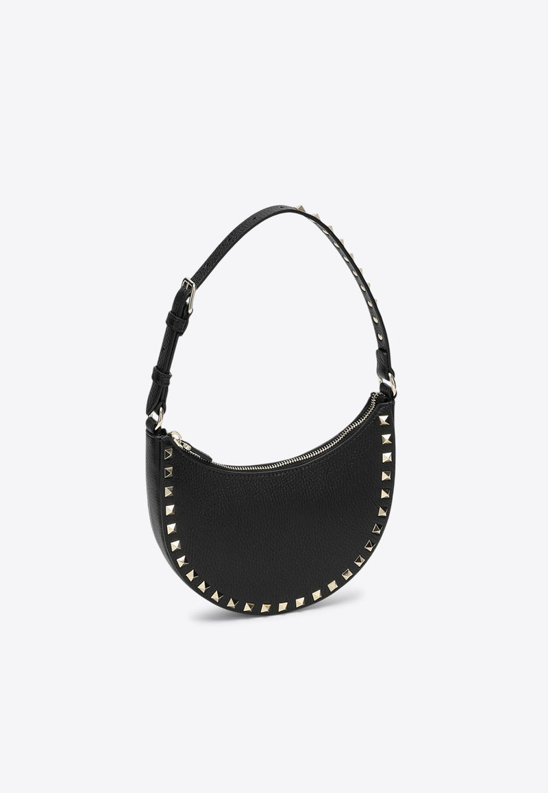 Valentino Mini Rockstud Grained Leather Hobo Bag  Black 6W2P0AI7VSH/Q_VALE-0NO