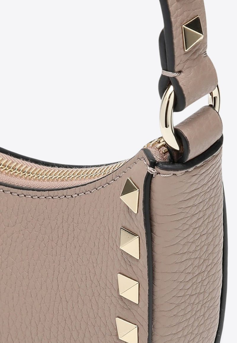 Valentino Mini Rockstud Grained Leather Hobo Bag  Beige 6W2P0AI7VSH/Q_VALE-P45