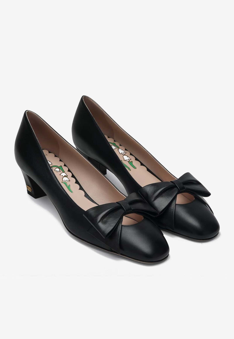 Valentino Bowow 45 Laminated Leather Pumps Black 6W2S0LB5DDT 0NO