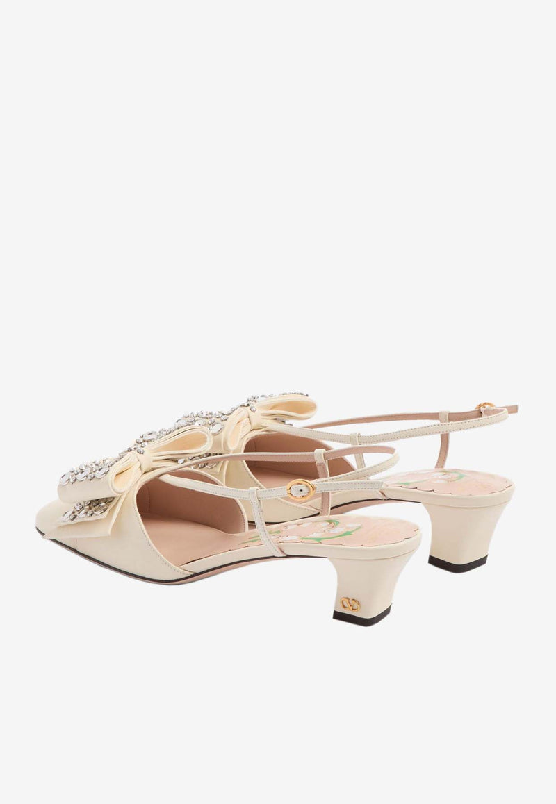 Valentino Bowow 45 Crystal Embellished Slingback Pumps Ivory 6W2S0LB6MLW R2A