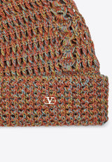 Valentino VLogo Crochet Knit Beanie Beige 6Y0HB02QJCL/Q_VALE-AH2