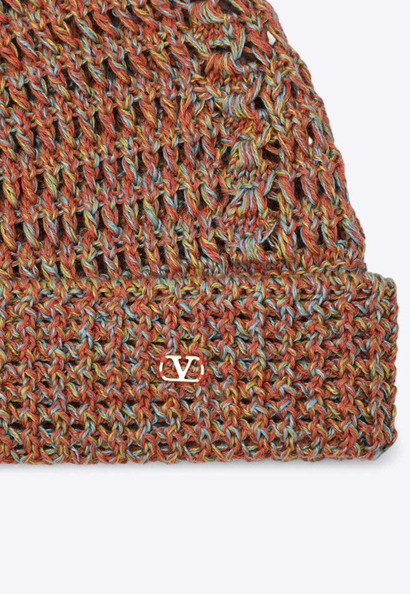 Valentino VLogo Crochet Knit Beanie Beige 6Y0HB02QJCL/Q_VALE-AH2