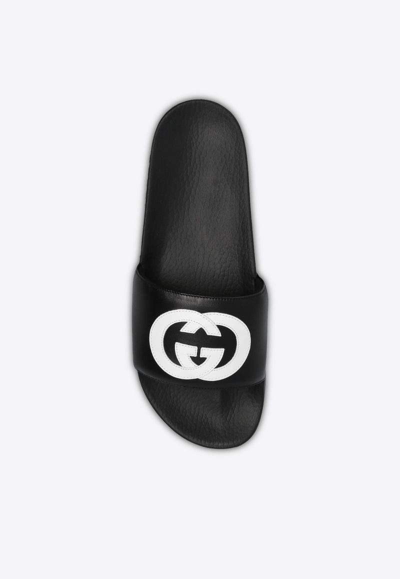 Gucci Interlocking G Slides in Leather Black