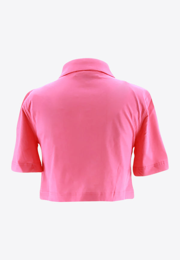 Moschino Teddy Bear Print Cropped Polo T-shirt Pink 706_541_V1208