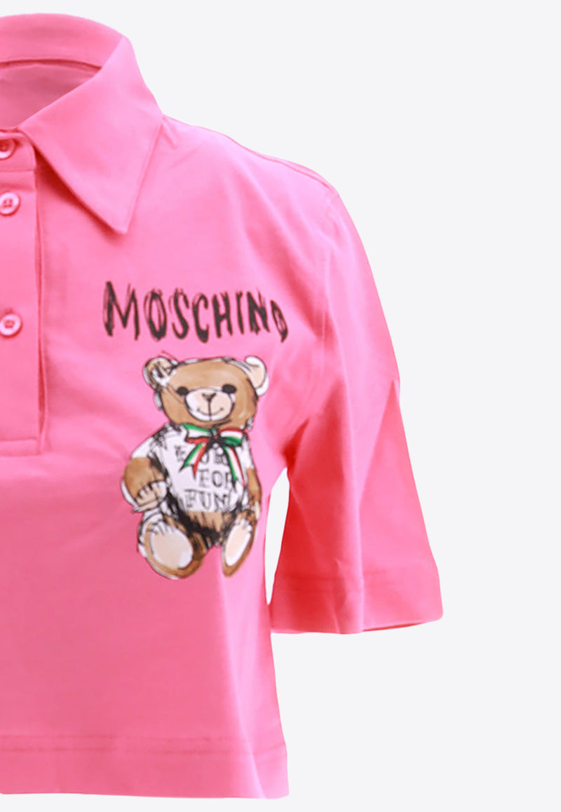 Moschino Teddy Bear Print Cropped Polo T-shirt Pink 706_541_V1208